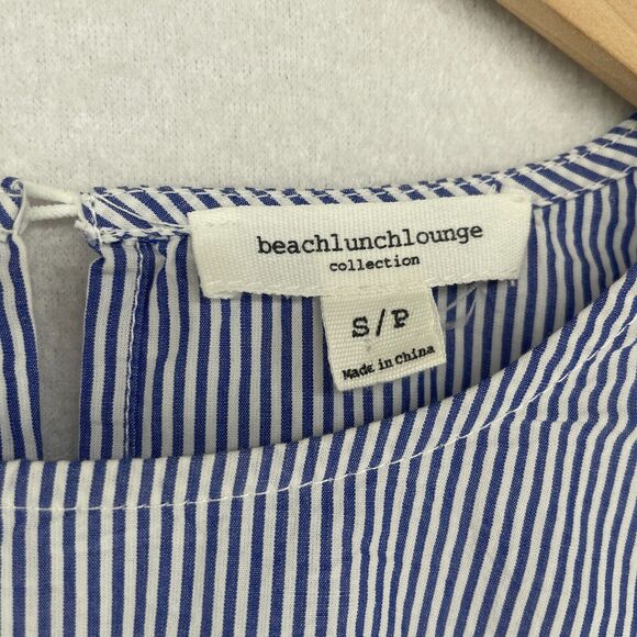 BEACH LUNCH LOUNGE Top S Striped Bell Sleeve Minimalist Collection Cotton Blue - Picture 9 of 13
